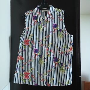 Floral Striped Sleeveless Shirt